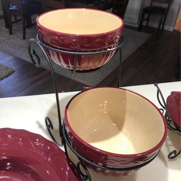 Berry color Bowls set of 2, Mix, Bake, Serve, scroll pattern New Home Interiors - Picture 3 of 6